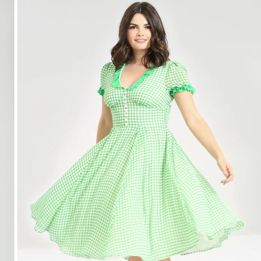 - NEW 💚 Hell Bunny 40s Anne Marie Green Gingham Dress 💚